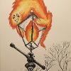 Dip pen, Indian ink and watercolour paints